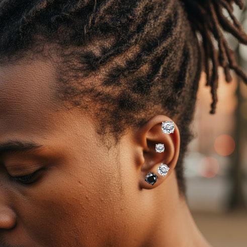 2 Pairs - Stainless Steel Magnetic Stud Earrings for Men - 5-7MM