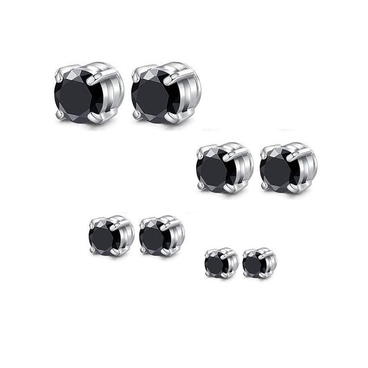 Men's Magnetic Stud Earrings - Hypoallergenic Non Piercing Stainless Steel - Silver/Black/Gold