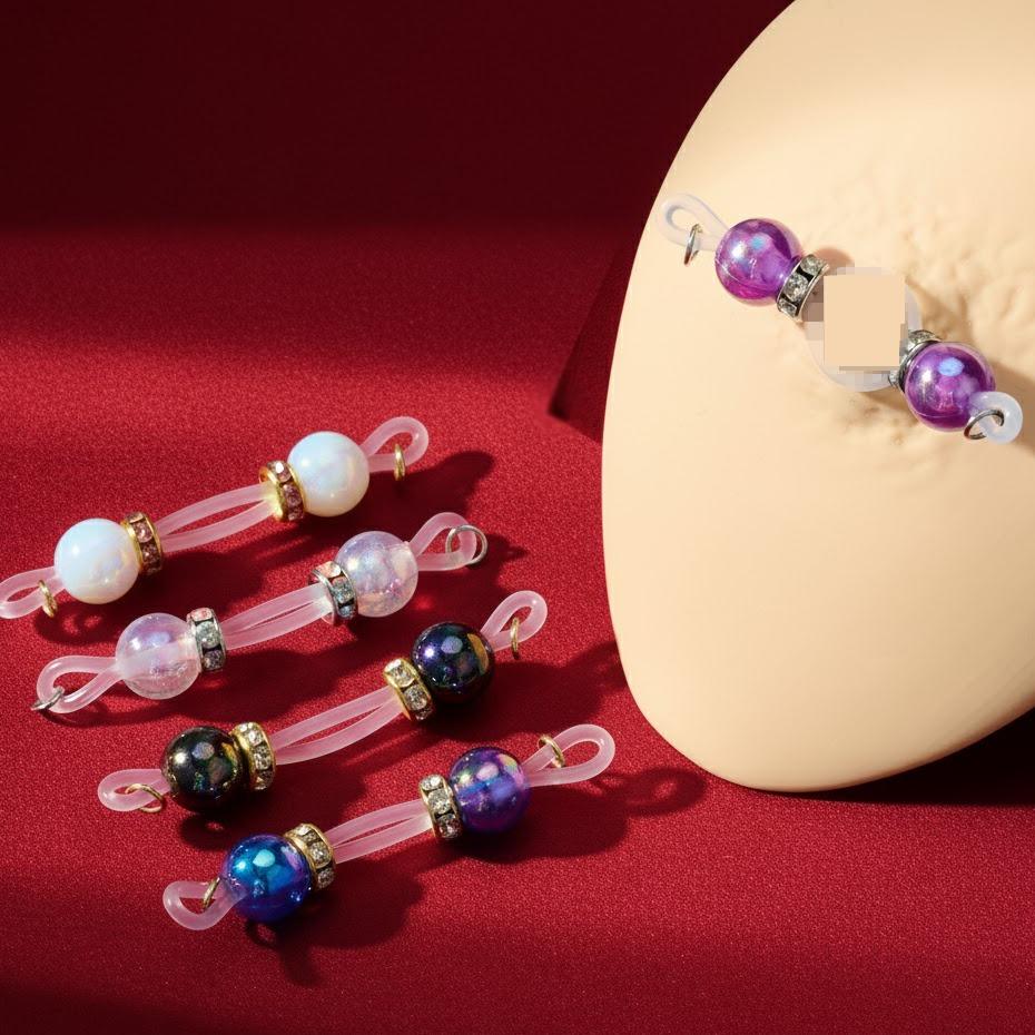 No-Piercing Bead Chains Fake Nip Rings Hypoallergenic Adjustable Silicone Rings Clip-On Jewelry for Women Men Party Christmas Valentine's Day Gift Ideas Festivel Lightweight Fashion Accessory