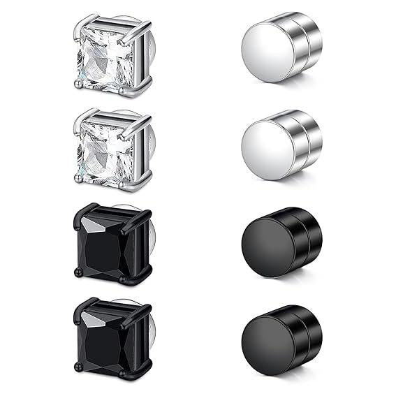 6 Pairs Magnetic Studs for Men Fake Earrings Clip on Earrings for Men Magnet Earrings Aretes de Iman para Hombre Mens Fake Earings