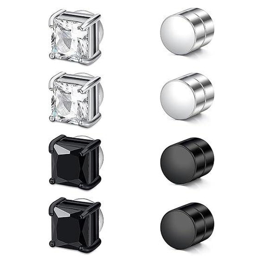 Magnetic Studs for Men - Fake Earrings Clip on Earrings - Sliver/Gold/Black Colors