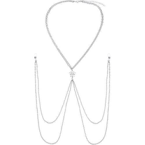 QWALIT Fake Nipple Rings for Women Sexy Non Piercing Nipple Ring with Necklaces Adjustable Noose Fake Jewelry Body Chain