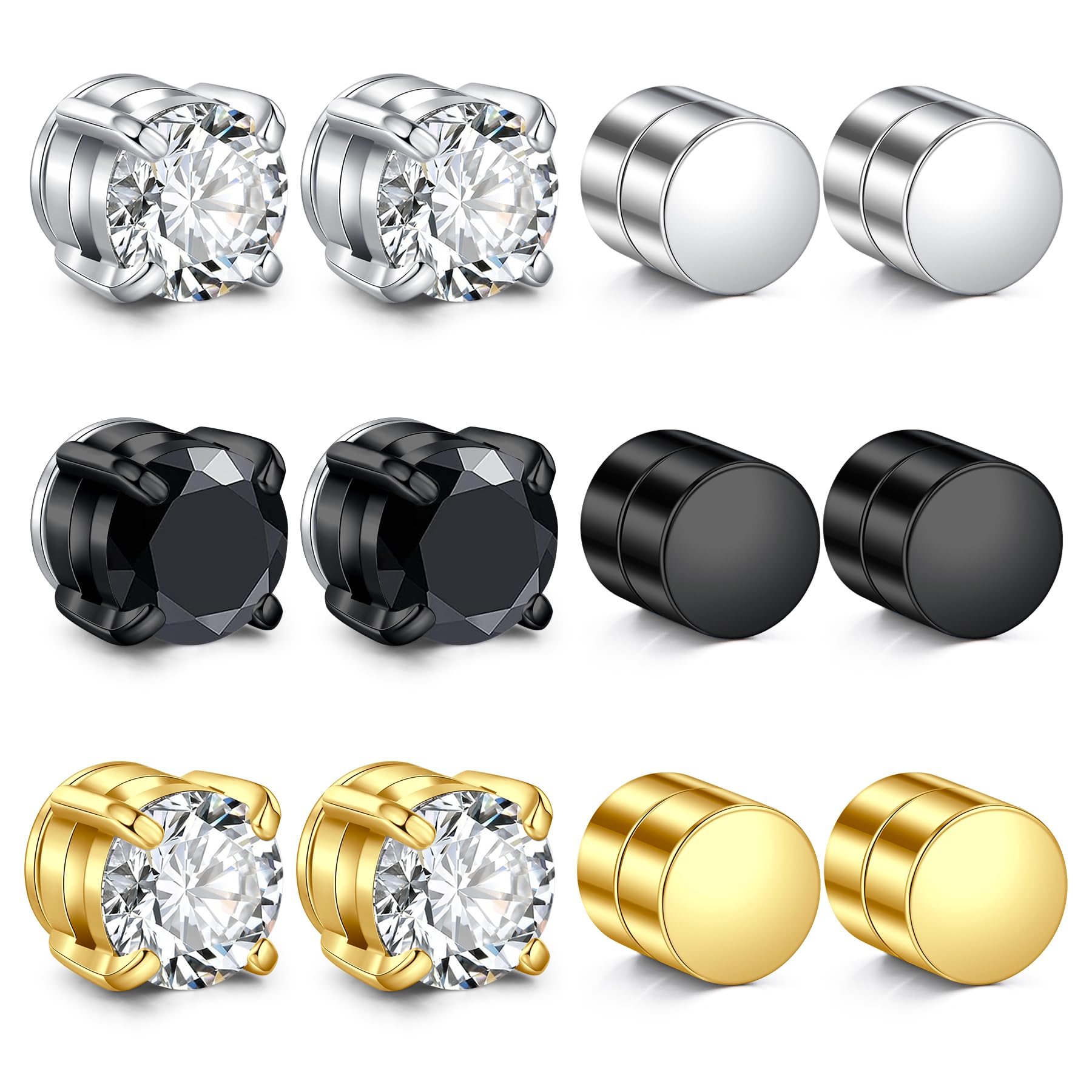 6 Pairs Magnetic Studs for Men Fake Earrings Clip on Earrings for Men Magnet Earrings Aretes de Iman para Hombre Mens Fake Earings