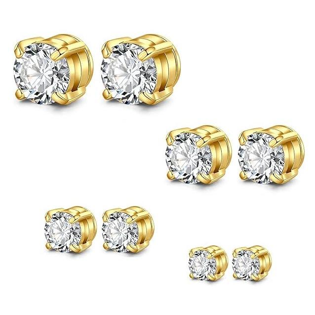 Men's Magnetic Stud Earrings - Non Piercing Stainless Steel Hypoallergenic, Minimalist Round, Silver/Black/Gold Hypoallergenic Fake Earrings for Women