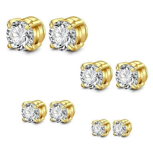 Men's Magnetic Stud Earrings - Hypoallergenic Non Piercing Stainless Steel - Silver/Black/Gold