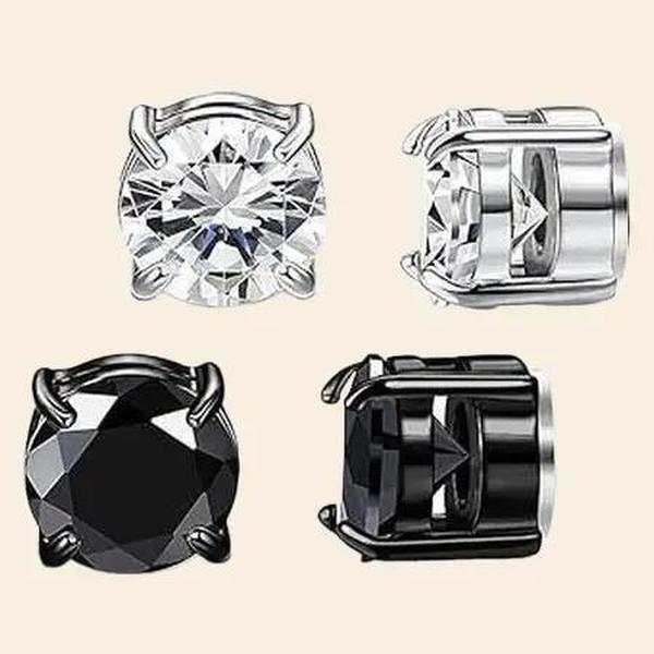 2 Pairs Stainless Steel Magnetic Stud Earrings for Men Women Non-piercing CZ Hypoallergenic Clip on Earring Magnetic Studs Earring 5-7MM