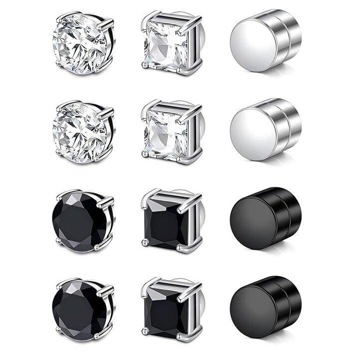 6 Pairs Magnetic Studs for Men Fake Earrings Clip on Earrings for Men Magnet Earrings Aretes de Iman para Hombre Mens Fake Earings