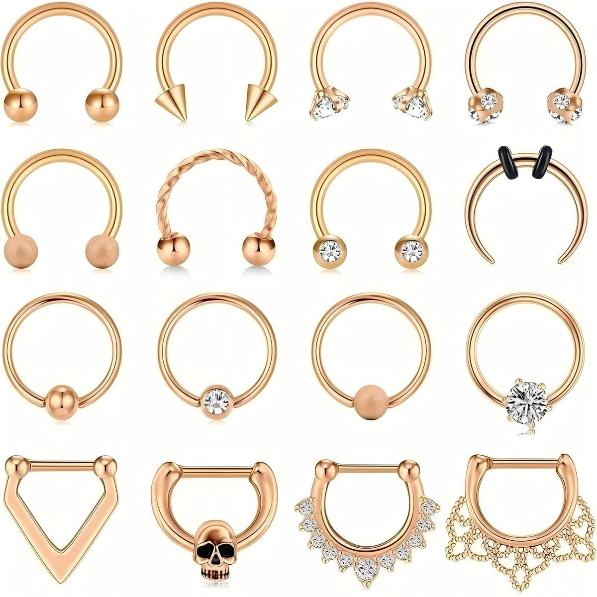 16-Piece 16G Septum Ring Set