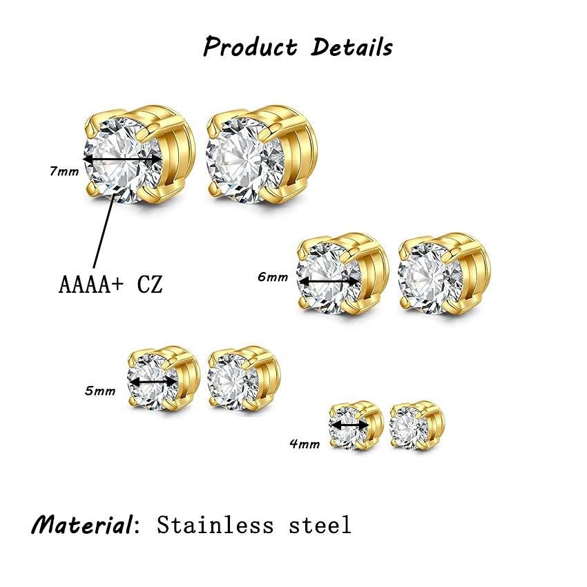 Men's Magnetic Stud Earrings - Non Piercing Stainless Steel Hypoallergenic, Minimalist Round, Silver/Black/Gold Hypoallergenic Fake Earrings for Women