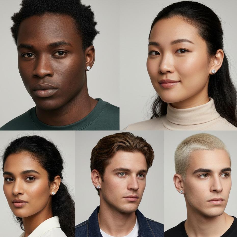 Men's Magnetic Stud Earrings - Non Piercing Stainless Steel Hypoallergenic, Minimalist Round, Silver/Black/Gold Hypoallergenic Fake Earrings for Women