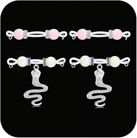 DJCIW 2 Pairs Adjustable Fake Nipple Rings for Women, Non Piercing Nipple Jewelry Nipple Noose Silicone Loop with Butterfly Heart Dangles Romantic Faux Nipple Barbells Body Jewelry for Lovers Women