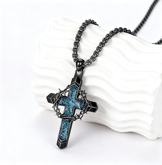 Men's Turquoise Cross Necklace | Gothic Punk Vintage Pendant