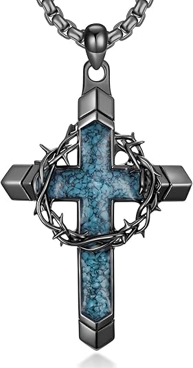 Men's Turquoise Cross Necklace | Gothic Punk Vintage Pendant