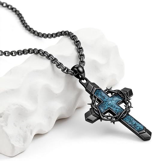 Men's Turquoise Cross Necklace | Gothic Punk Vintage Pendant