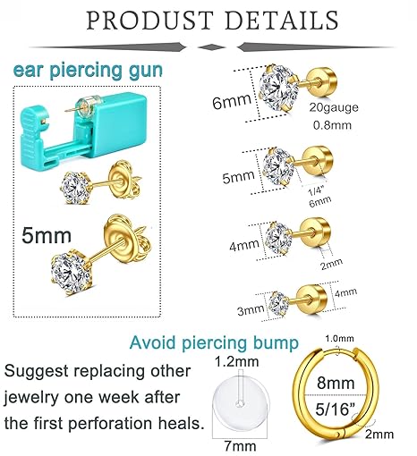D.Bella Ear & Nose Piercing Gun Kit with Studs | Gold & Silver | Safe At-Home Piercing