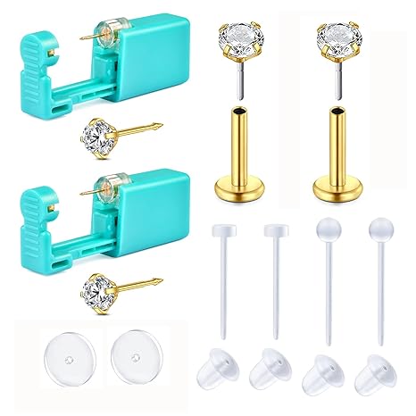 D.Bella Ear & Nose Piercing Gun Kit with Studs | Gold & Silver | Safe At-Home Piercing