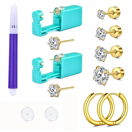 D.Bella Ear & Nose Piercing Gun Kit with Studs | Gold & Silver | Safe At-Home Piercing