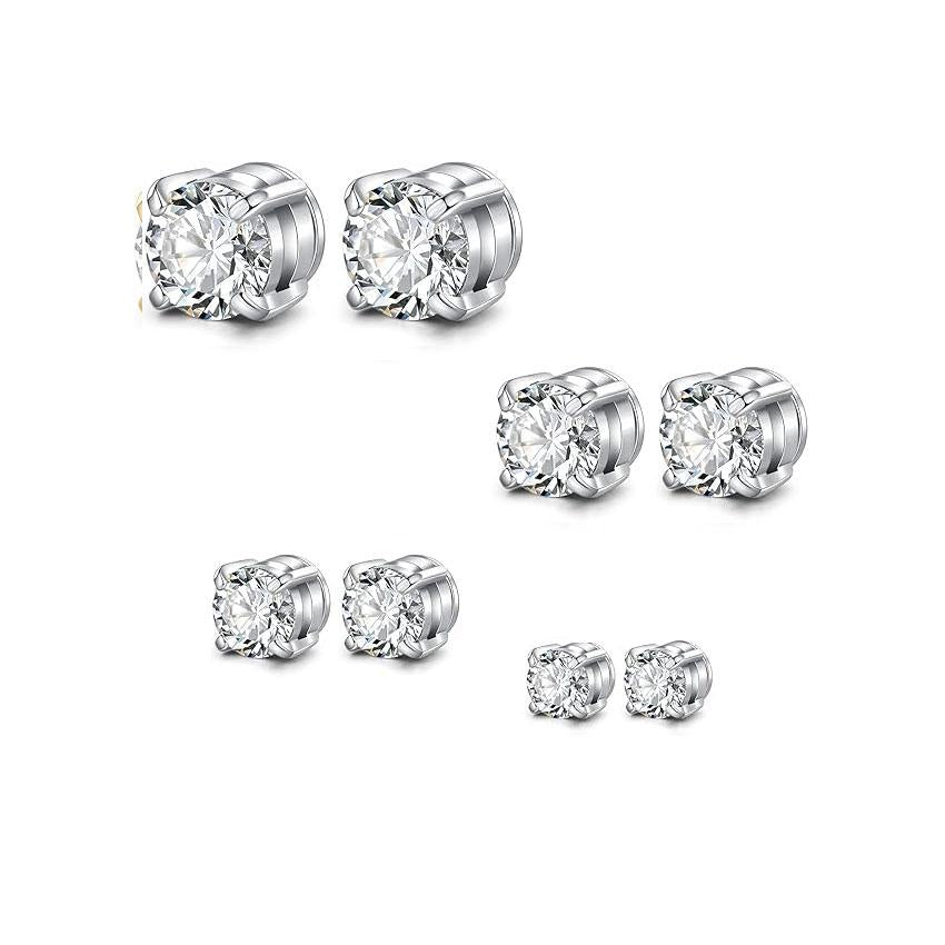 Men's Magnetic Stud Earrings - Non Piercing Stainless Steel Hypoallergenic, Minimalist Round, Silver/Black/Gold Hypoallergenic Fake Earrings for Women