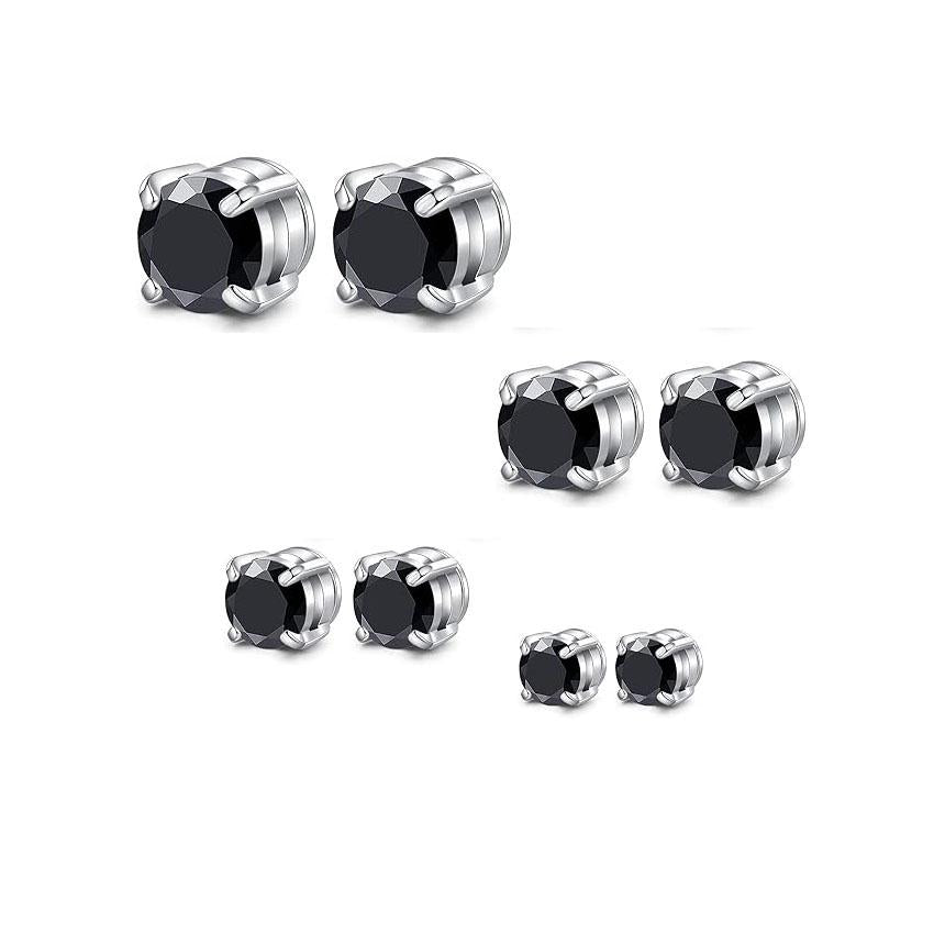 Men's Magnetic Stud Earrings - Non Piercing Stainless Steel Hypoallergenic, Minimalist Round, Silver/Black/Gold Hypoallergenic Fake Earrings for Women