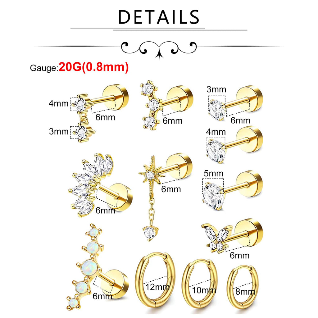 20G Cartilage Piercing Jewelry Flat back Helix Earrings