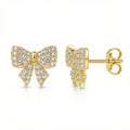 Women's 14K Gold Plated Mini Bow Stud Earrings with Cubic Zirconia, Dainty Coquette Ribbon Ear Jewelry