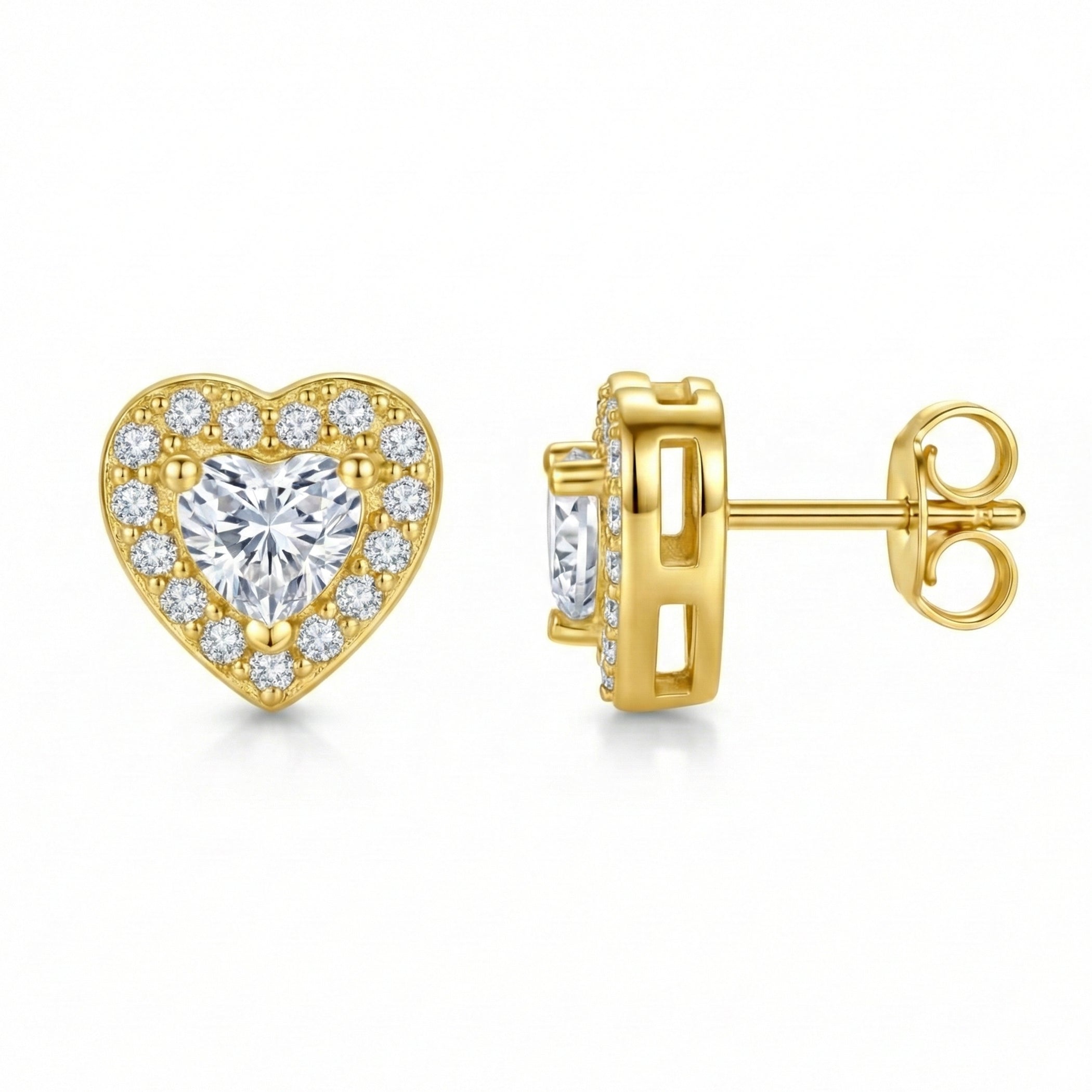 Women's 14K Gold Plated Heart Halo Stud Earrings with Cubic Zirconia, Dainty Love Jewelry,Gold
