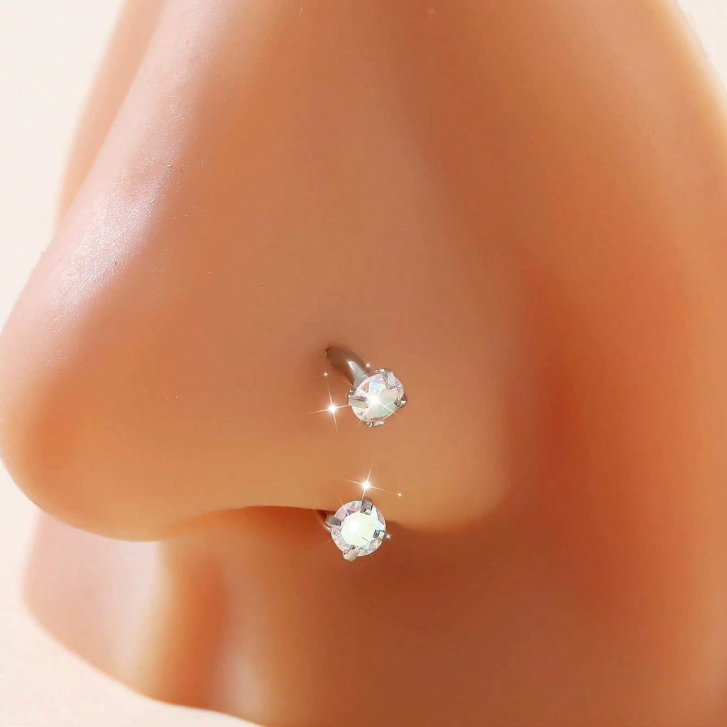 Gold Cubic Zirconia Nose Hoop Ring | 316L Stainless Steel Nose Piercing Jewelry