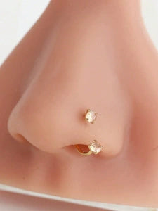 Gold Cubic Zirconia Nose Hoop Ring | 316L Stainless Steel Nose Piercing Jewelry