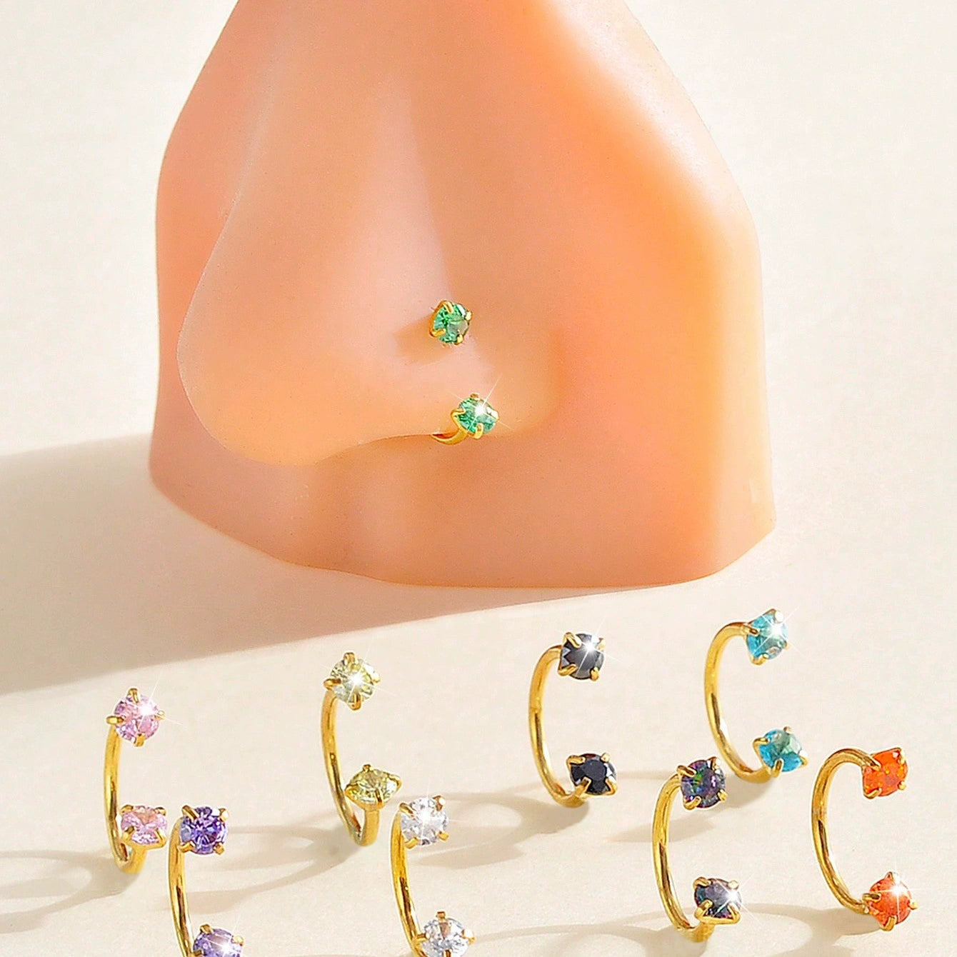 Gold Cubic Zirconia Nose Hoop Ring | 316L Stainless Steel Nose Piercing Jewelry