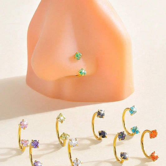 Gold Cubic Zirconia Nose Hoop Ring | 316L Stainless Steel Nose Piercing Jewelry