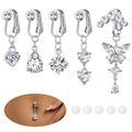 Fake Belly Button Ring Set,Clip-On Non-Piercing Navel Rings Belly Button Rings Tone CZ Cubic Zirconia Dangles for Women