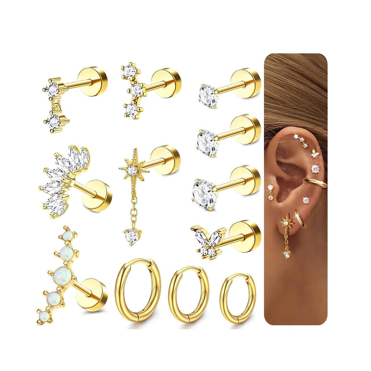 20G Flat Back Cartilage Earring Set