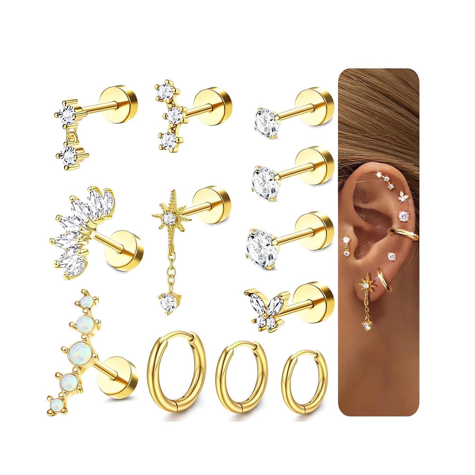 20G Cartilage Piercing Jewelry Flat back Helix Earrings