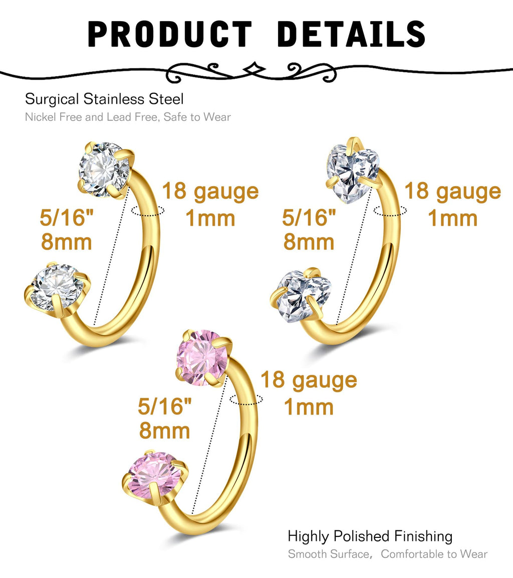 D.bella 20g 18g 16g Horseshoe Nose Ring Piercing Jewelry