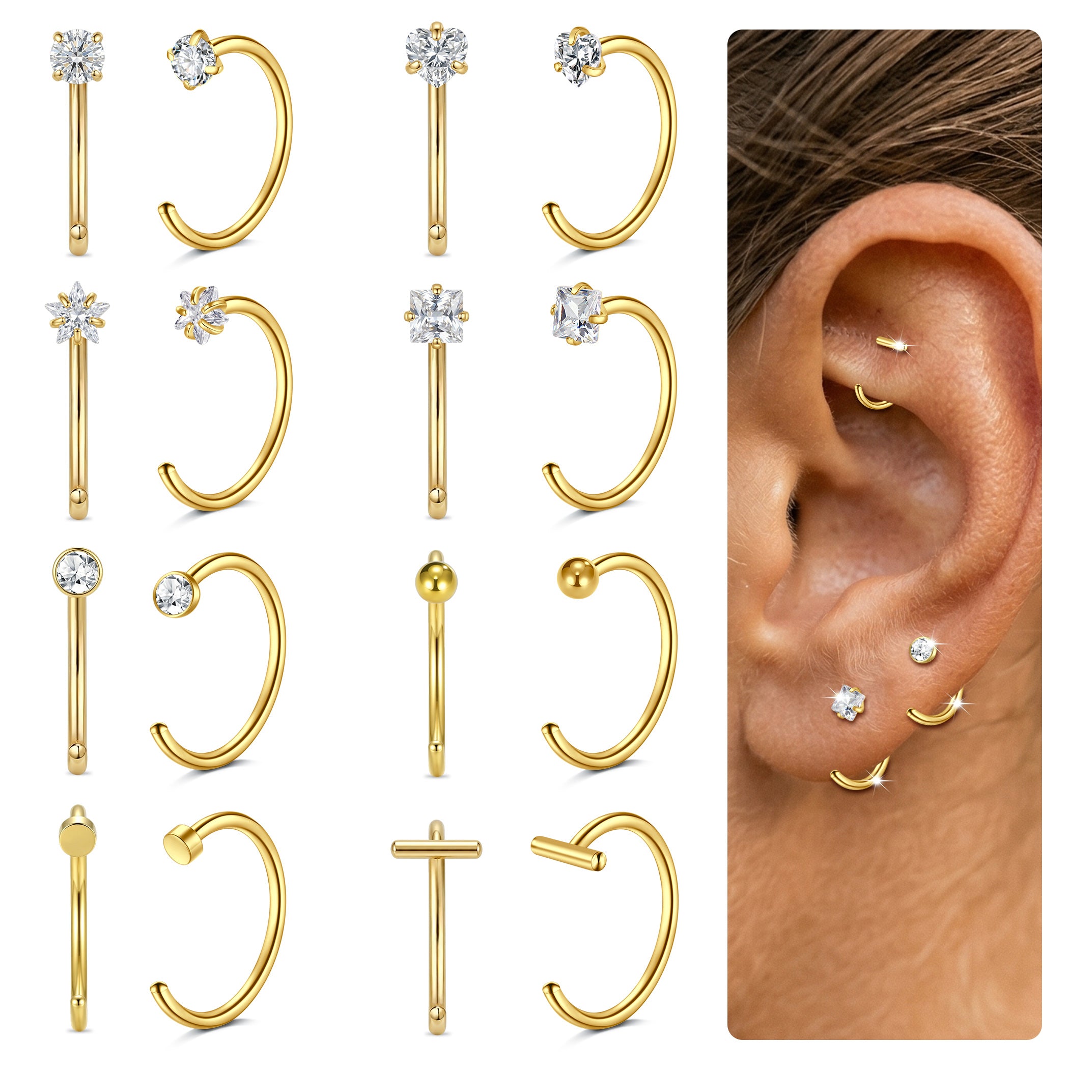 8 Pairs Stay Close Hoop Huggie Half Hoop Earrings Cartilage Helix Open Hugging for Women