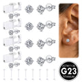 G23 Titanium Ear Piercing Kit,ASTM F136 Implant Grade 3mm 4mm CZ Studs for Sensitive Ears,4 Pack with 8 Clear Studs and 4 G23 Titanium Earring studs